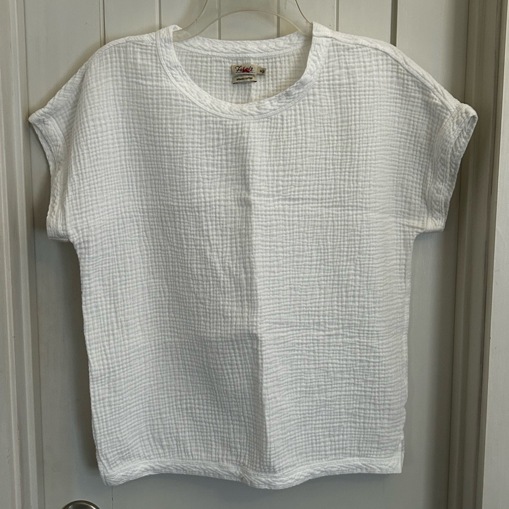 Faherty White Gauze Short Sleeve Top Medium
